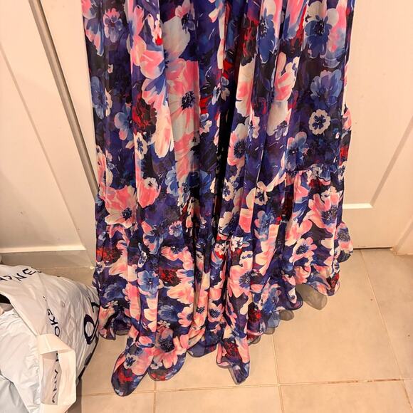 Mac Duggal Blue Floral Cutout Gown Sz 0 MSRP $598 - Picture 5 of 9